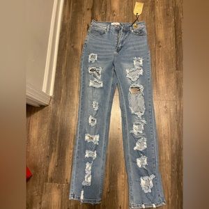 Fashion Nova Ripped Straight Leg Jeans